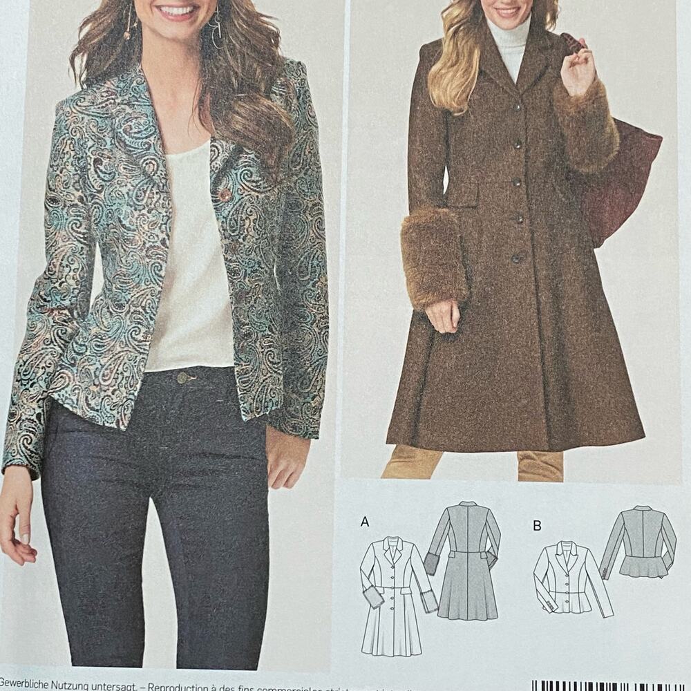 Burda #6570 sewing pattern button front blazer jacket & coat US size 8 - 18